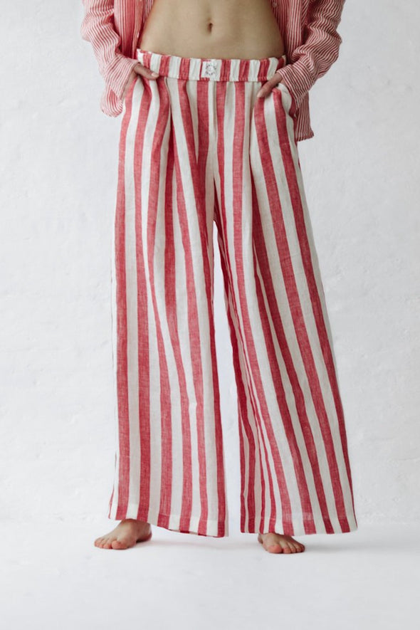 Palazzo Linen Pants - Red Stripe