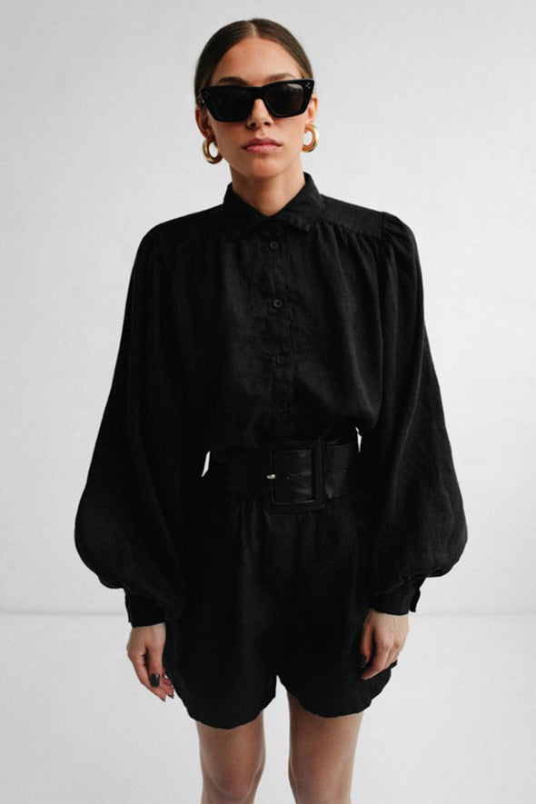 Boho Lea Linen Shirt - Black