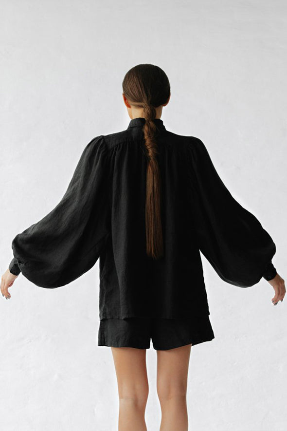 Boho Lea Linen Shirt - Black