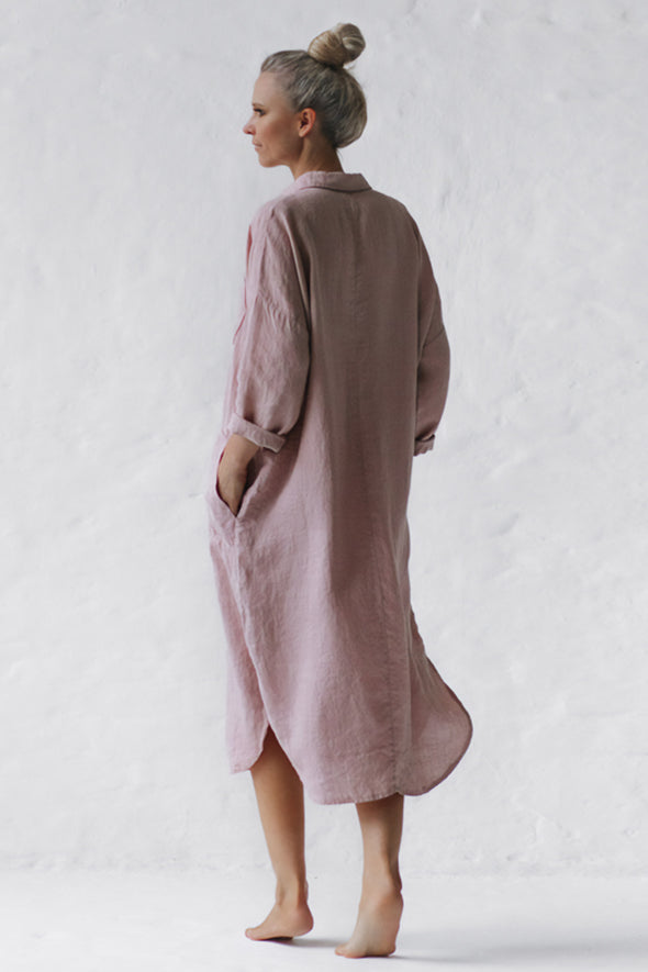 Shirt Dress with Pockets - Dusty Pink