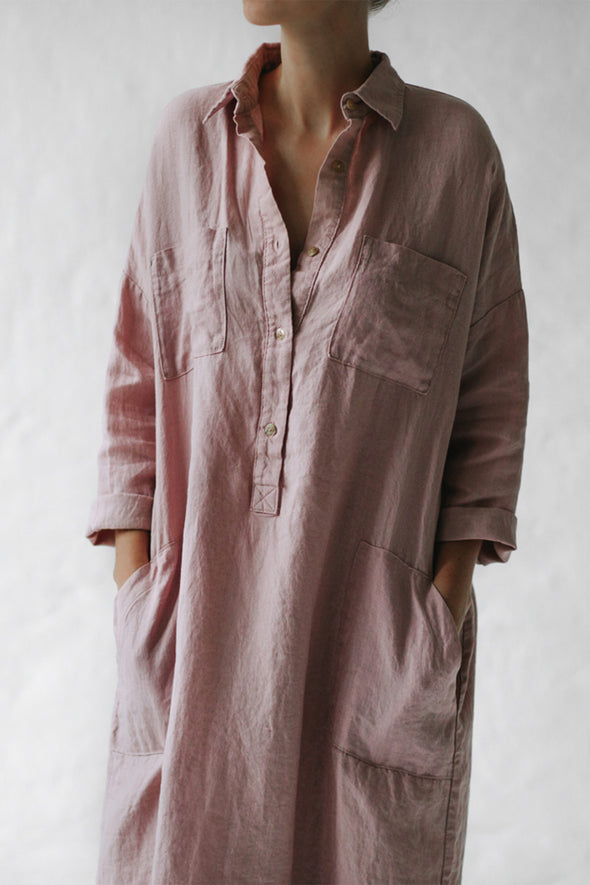 Shirt Dress with Pockets - Dusty Pink