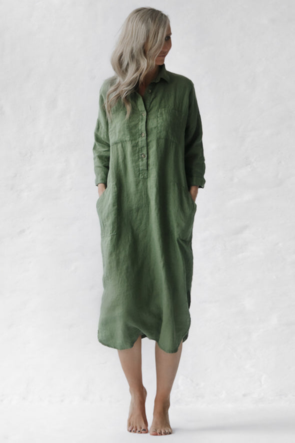 Shirt Dress with Pockets - Olive