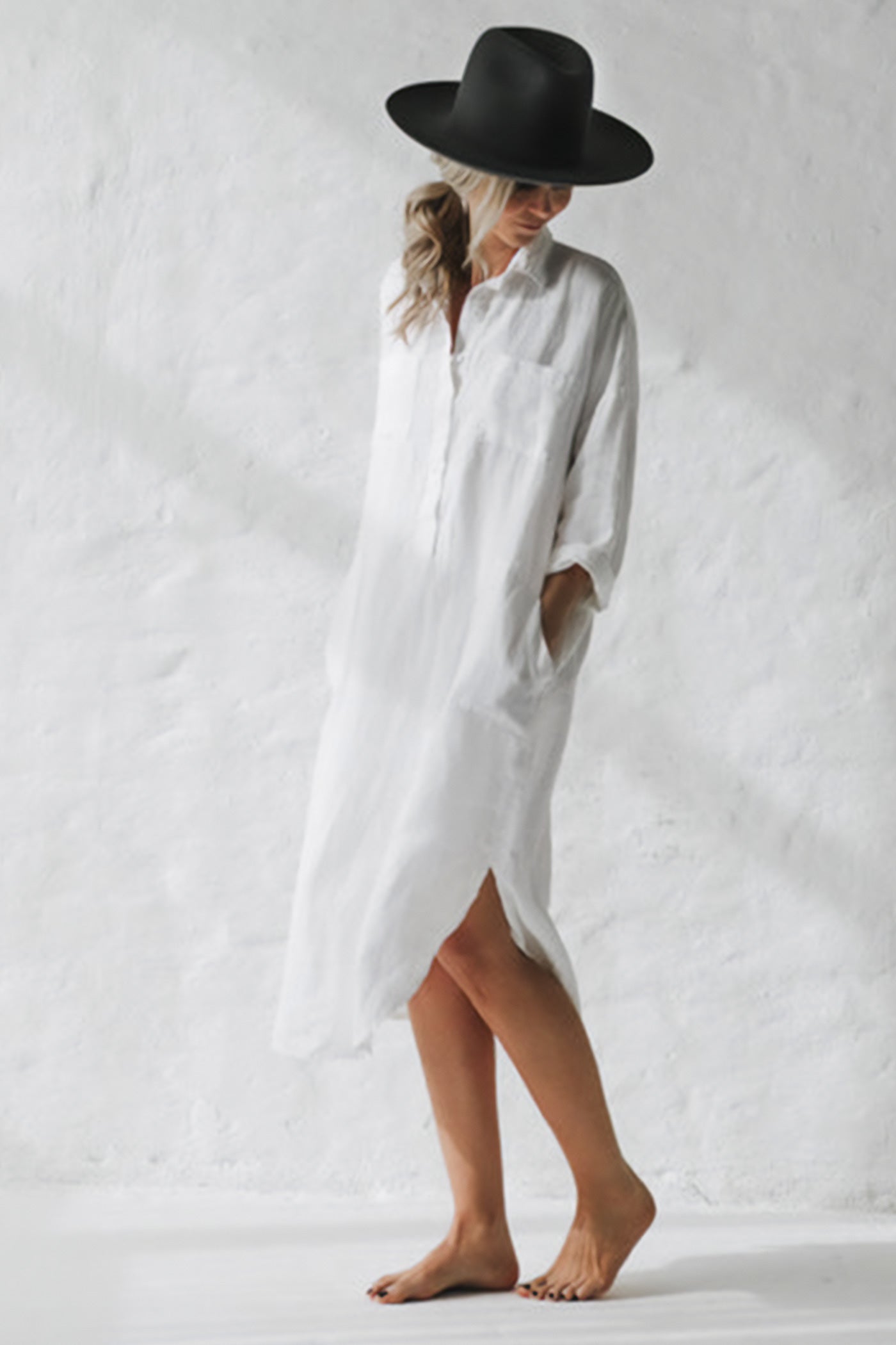 Shirt Dress with Pockets - White | Seaside Tones Shirt Dress with Pockets - White | Seaside Tones