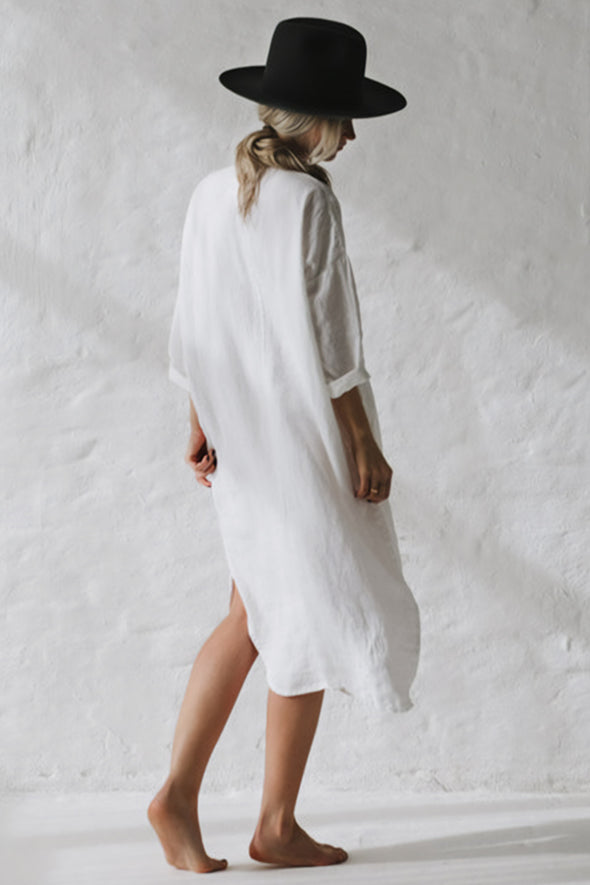 Shirt Dress with Pockets - White
