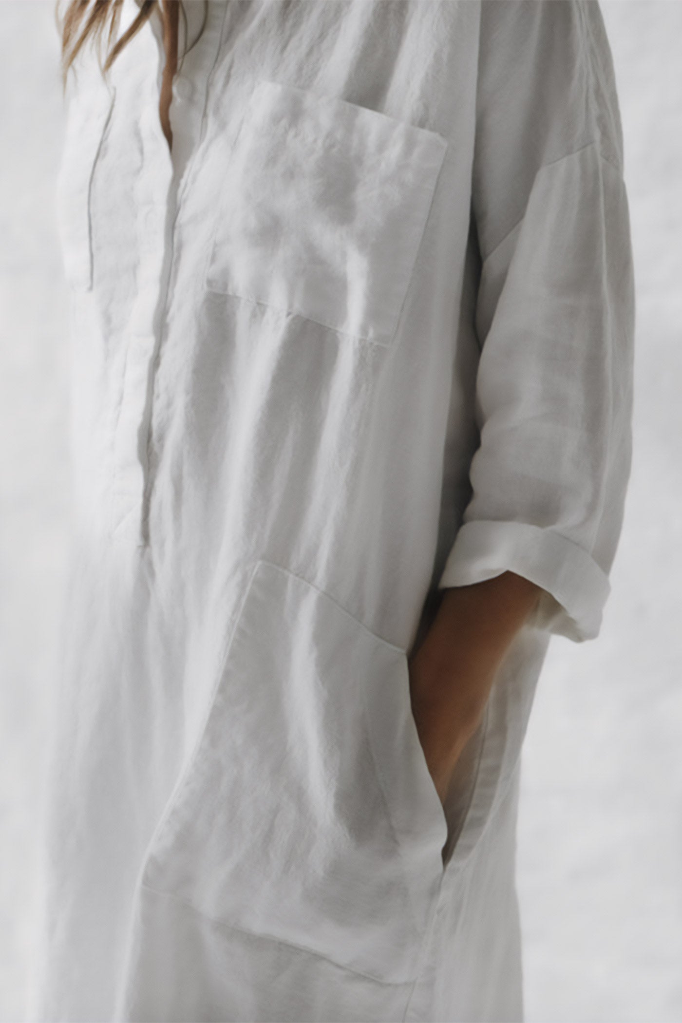 Shirt Dress with Pockets White Seaside Tones