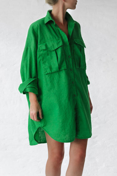 Oversized Shirt with Pockets - Neon Green