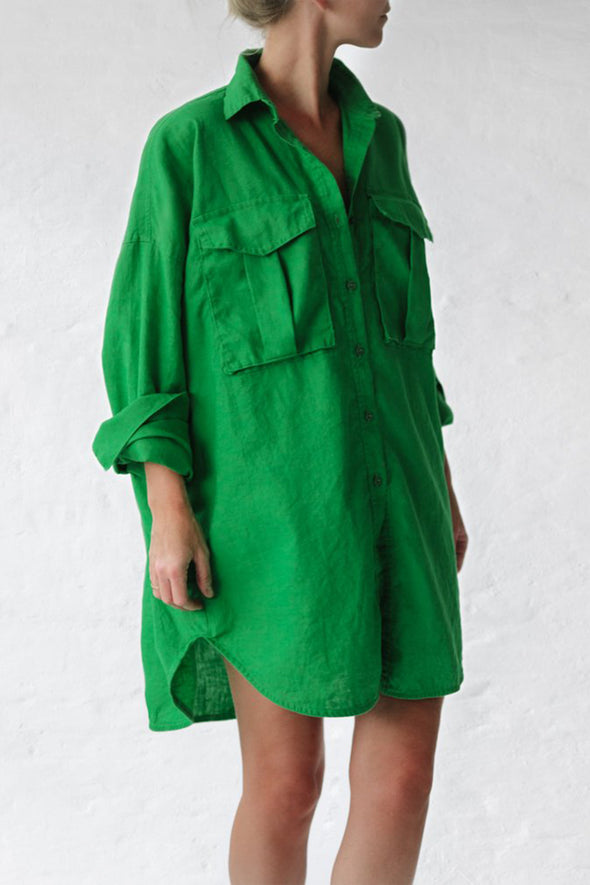 Oversized Shirt with Pockets - Neon Green