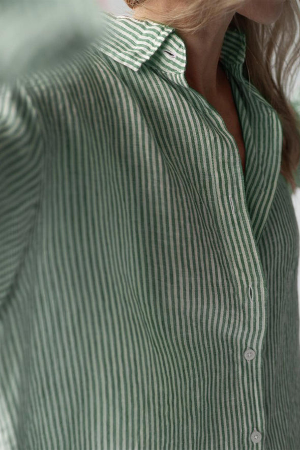 Linen Shirt - Green Stripes