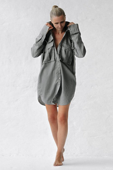 Oversized Shirt with Pockets - Grey