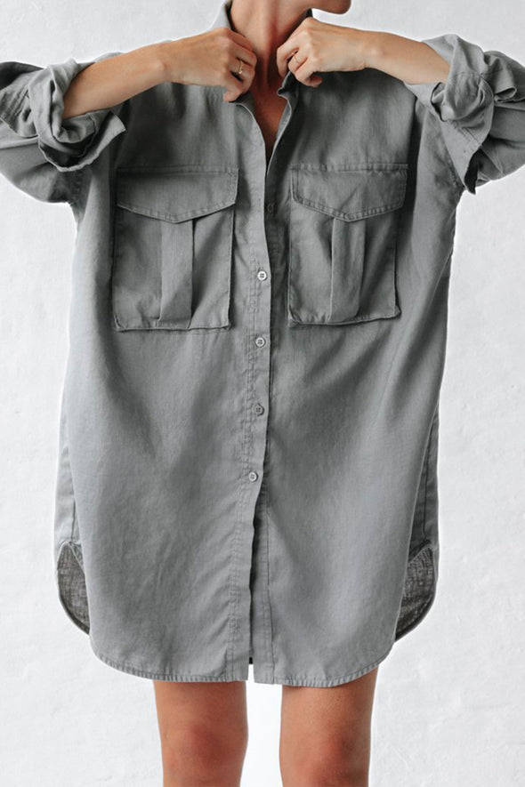 Oversized Shirt with Pockets - Grey
