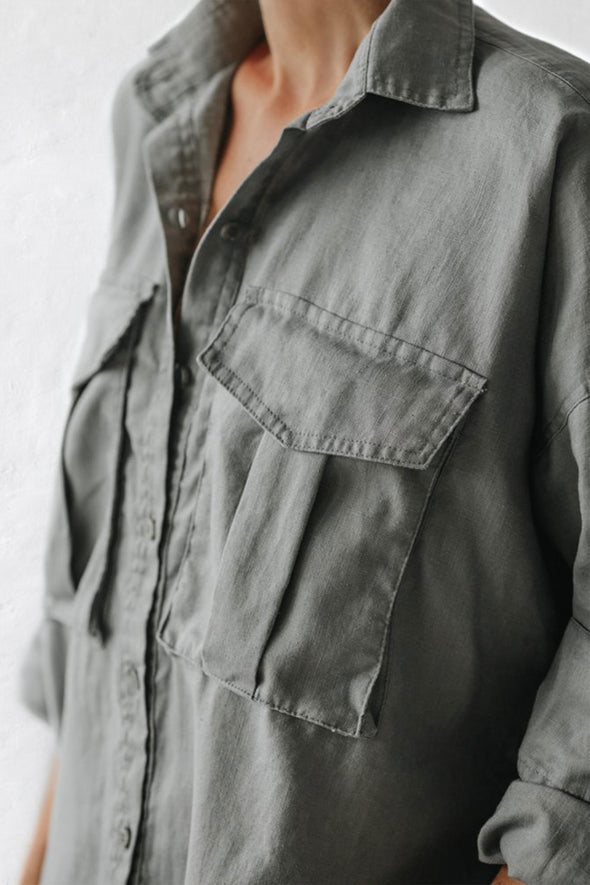 Oversized Shirt with Pockets - Grey