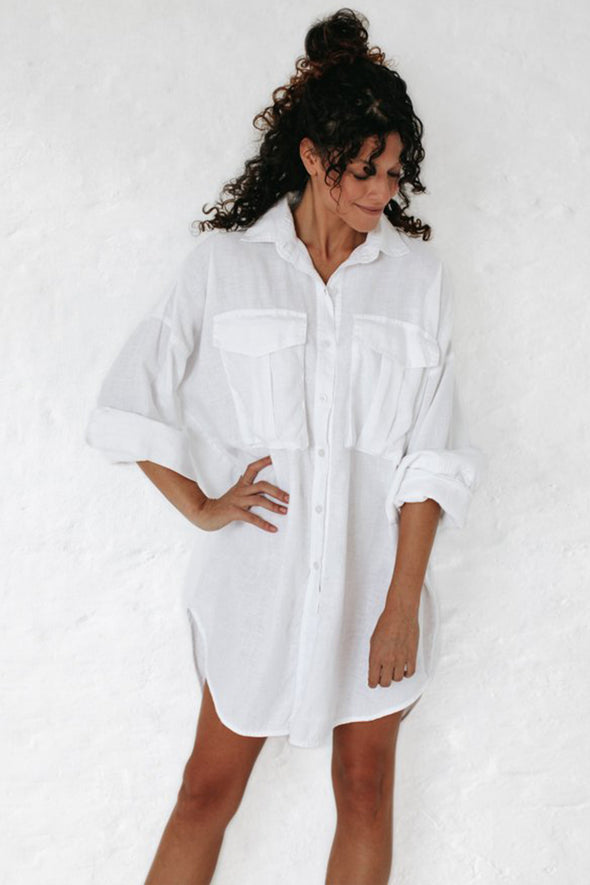 Oversized Shirt with Pockets - White