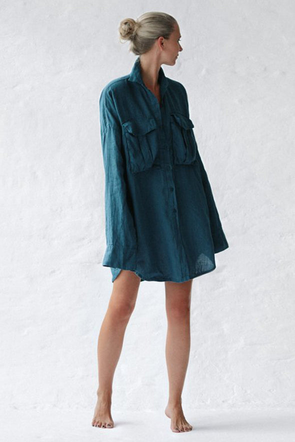 Oversized Shirt with Pockets - Blue