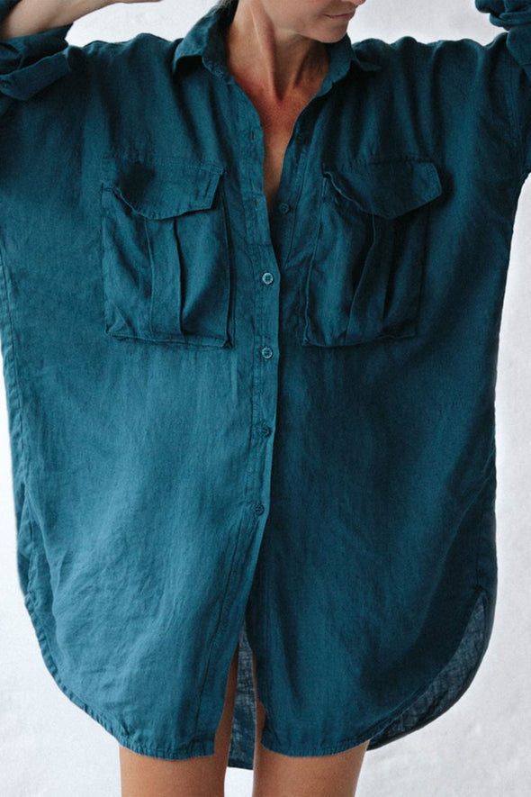 Oversized Shirt with Pockets - Blue