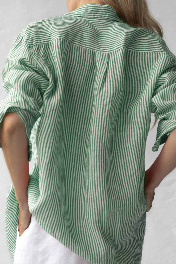 Linen Shirt - Green Stripes