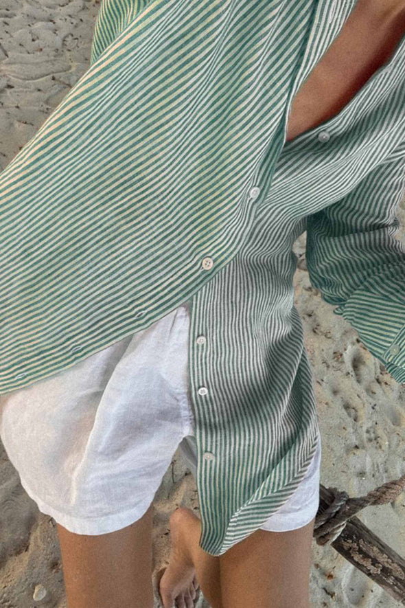 Linen Shirt - Green Stripes