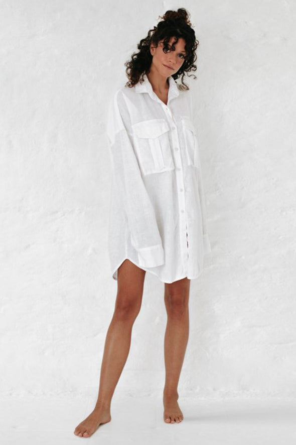 Supersized Shirt with Pockets - White