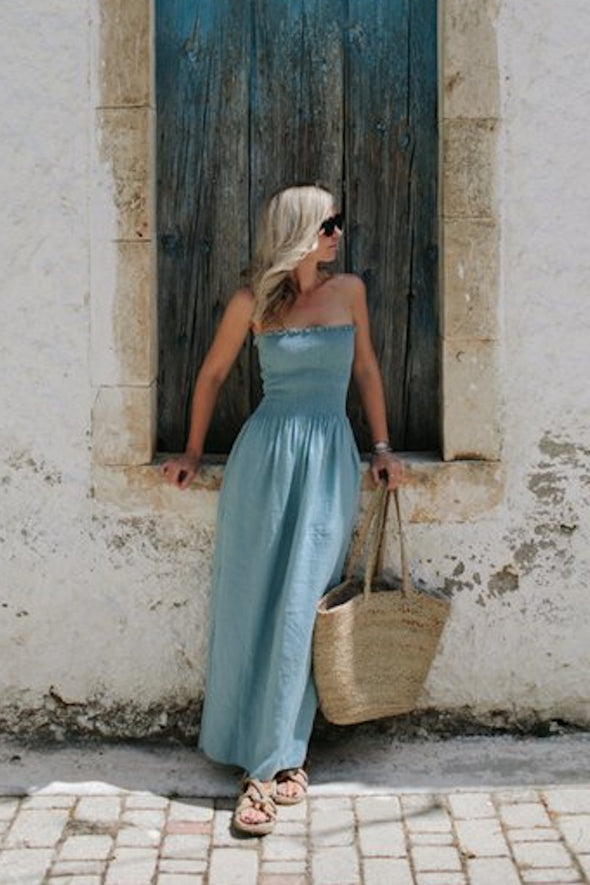 Eva Bandeau Dress - Light Blue