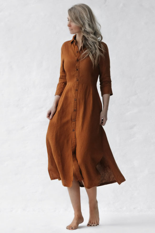 Tailored Linen Dress - Mustard