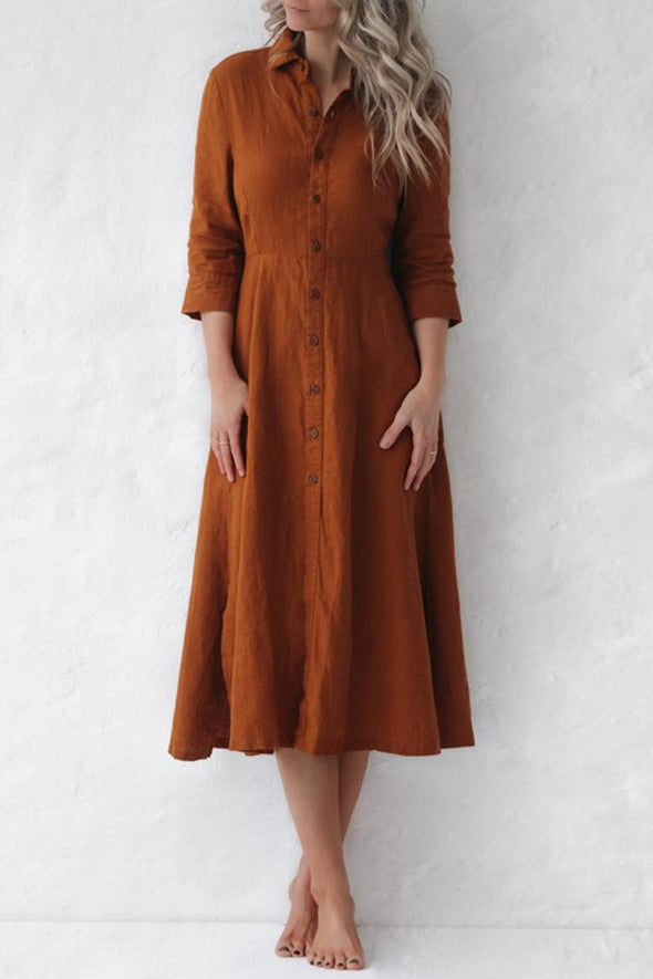 Tailored Linen Dress - Mustard