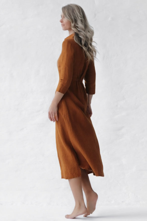 Tailored Linen Dress - Mustard