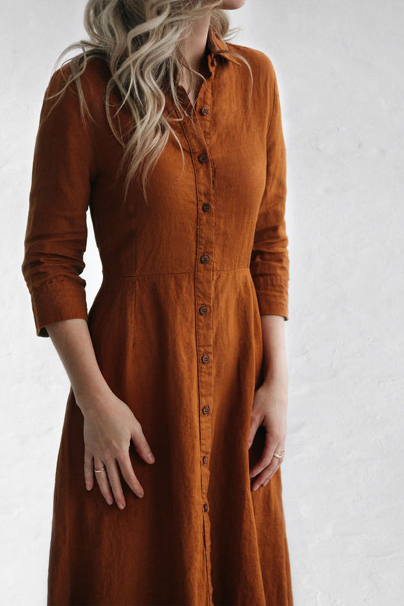 Tailored Linen Dress - Mustard