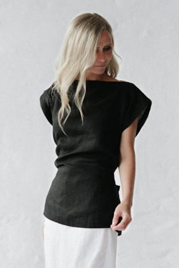Sato Linen Top - Black
