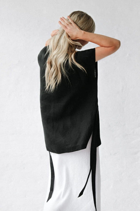 Sato Linen Top - Black