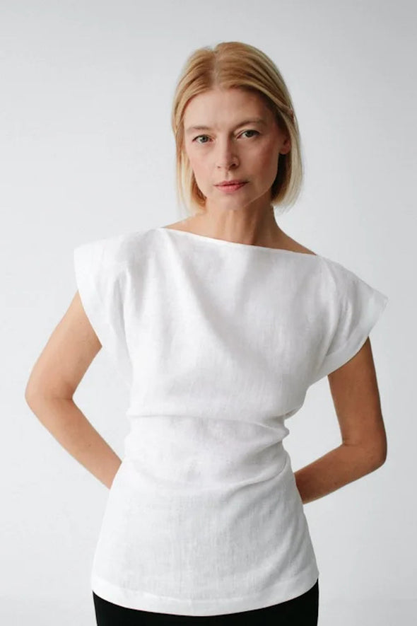 Sato Linen Top - Ivory