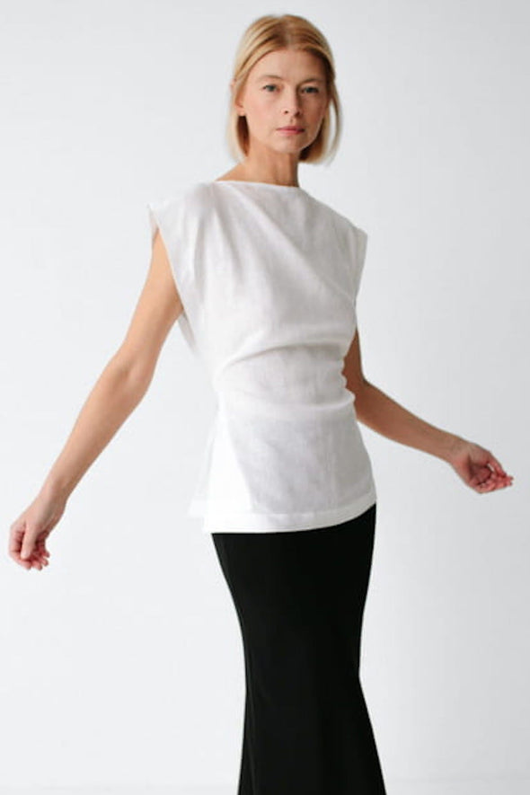 Sato Linen Top - Ivory