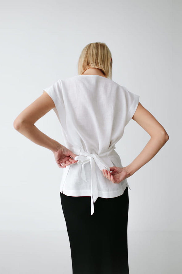 Sato Linen Top - Ivory