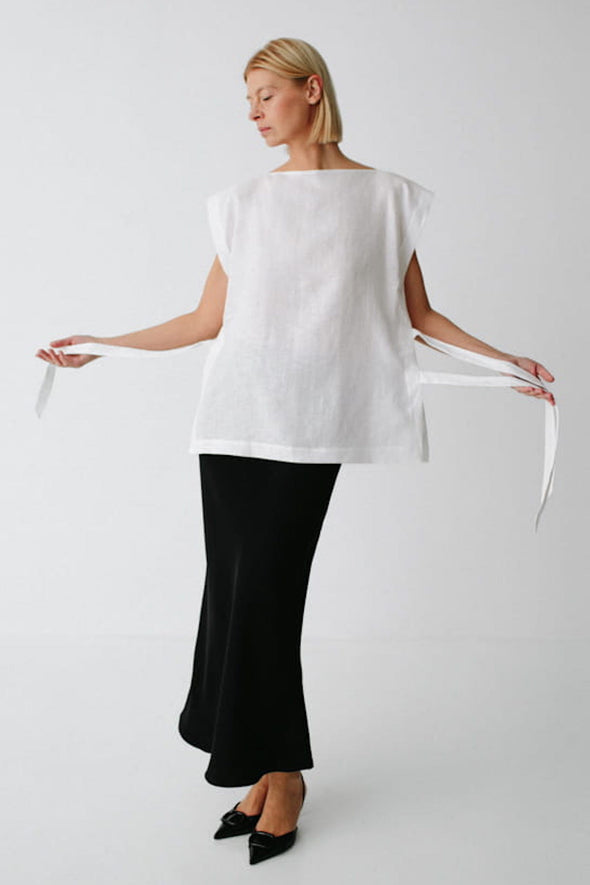 Sato Linen Top - Ivory