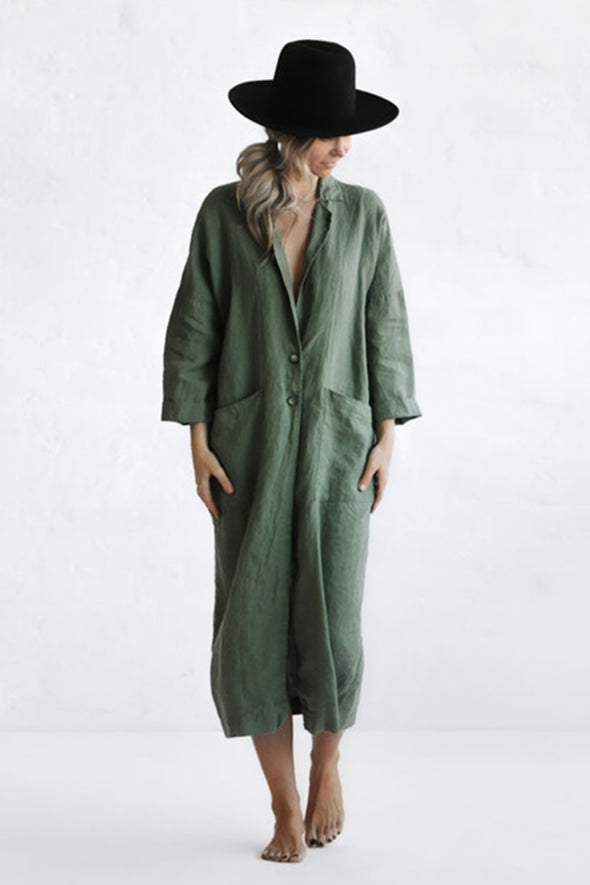 Kimono Linen Coat - Khaki Green