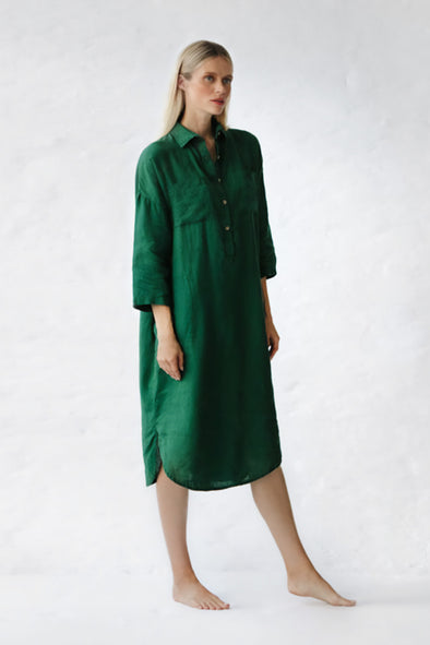 Shirt Dress with Pockets - Green