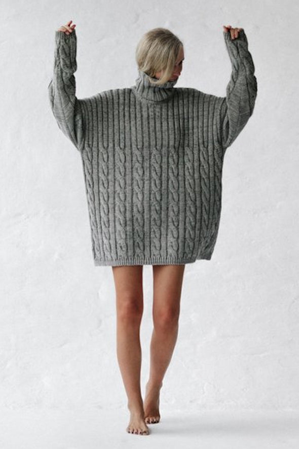 Cable Knit Turtleneck Sweater - Grey
