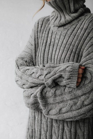 Cable Knit Turtleneck Sweater - Grey