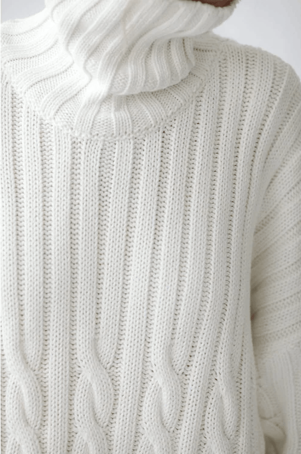 Cable Knit Turtleneck Sweater - Ivory