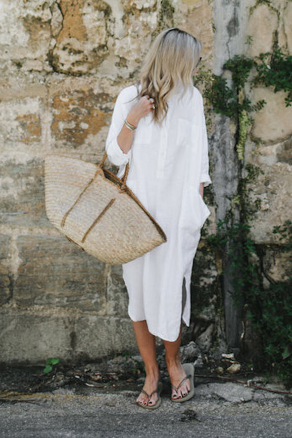 Shirt Dress with Pockets - White