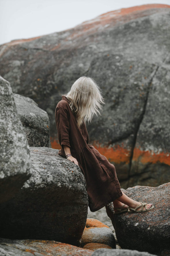 Oversized Linen Dress - Brown