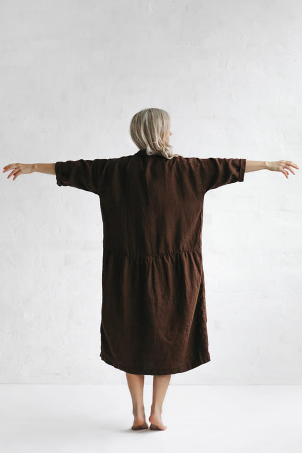 Oversized Linen Dress - Brown