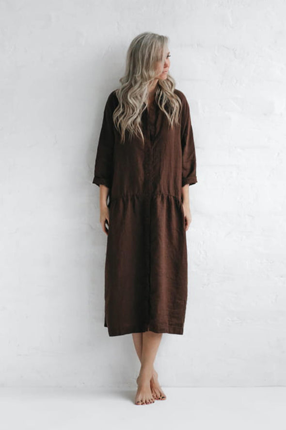 Oversized Linen Dress - Brown