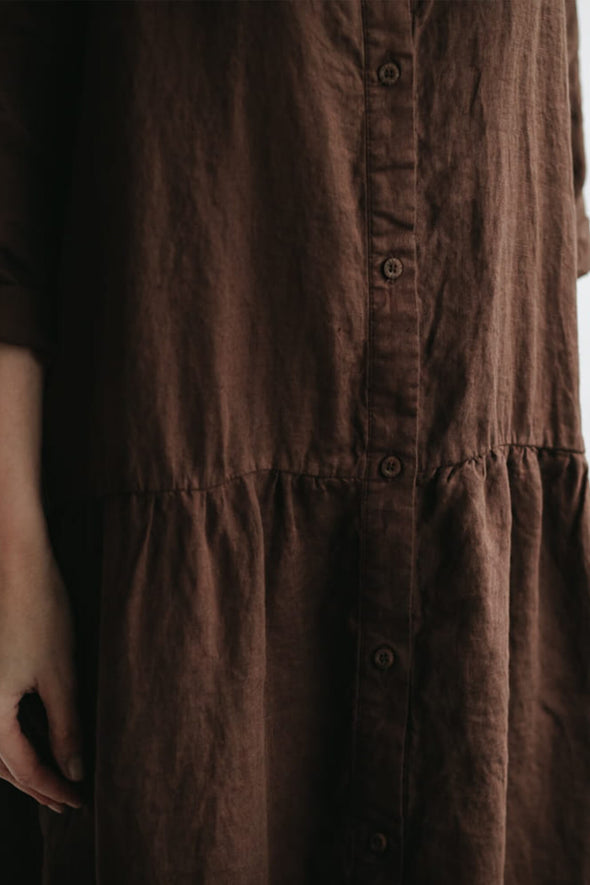 Oversized Linen Dress - Brown