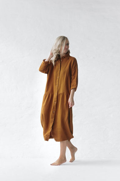 Oversized Linen Dress - Mustard
