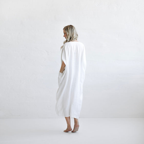 Drawstring Waist Dress - White