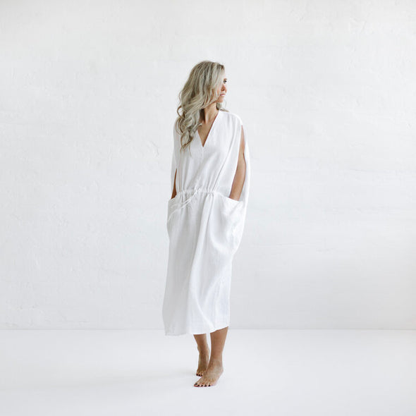 Drawstring Waist Dress - White
