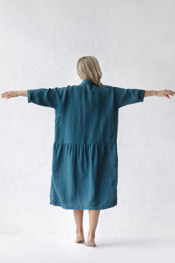 Oversized Linen Dress - Sea Blue